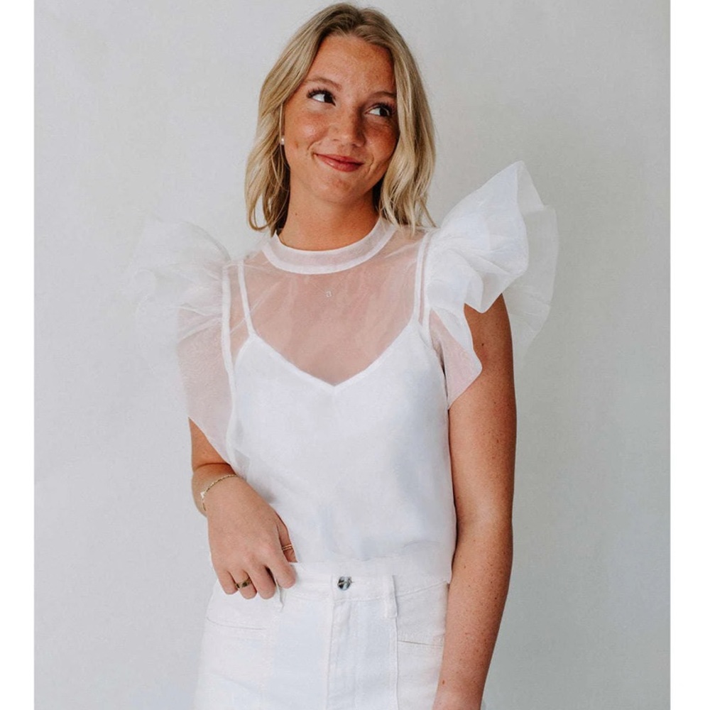 Elegant White Ruffle Sleeve Top
